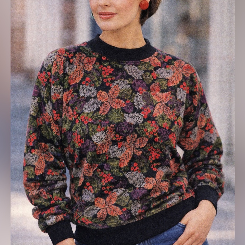 Vintage St Michael Floral Sweatshirt UK 14 16 US Large Made in UK Dolman Sleeve